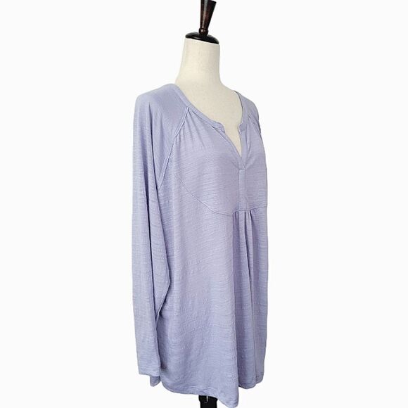 Sonoma Purple Textured Split V-neck Gathered Long Sleeve Stretch Blouse Size 2X - Picture 2 of 9